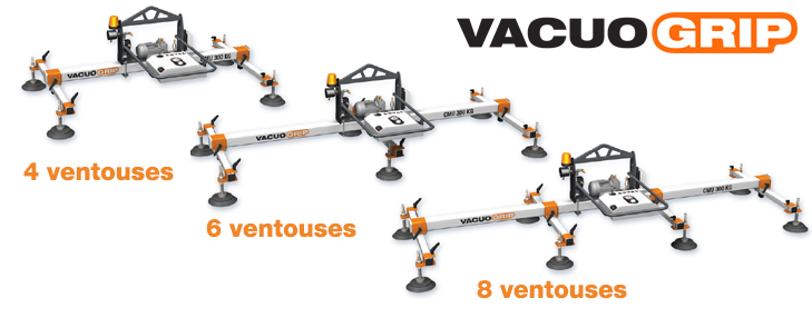 VACUOGRIP COVAL, palonniers à ventouses horizontaux sont disponibles en 4, 6 ou 8 ventouses